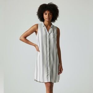 Sunday Sleeveless Striped Shirt Dress white blue button front.  Plus size 2X